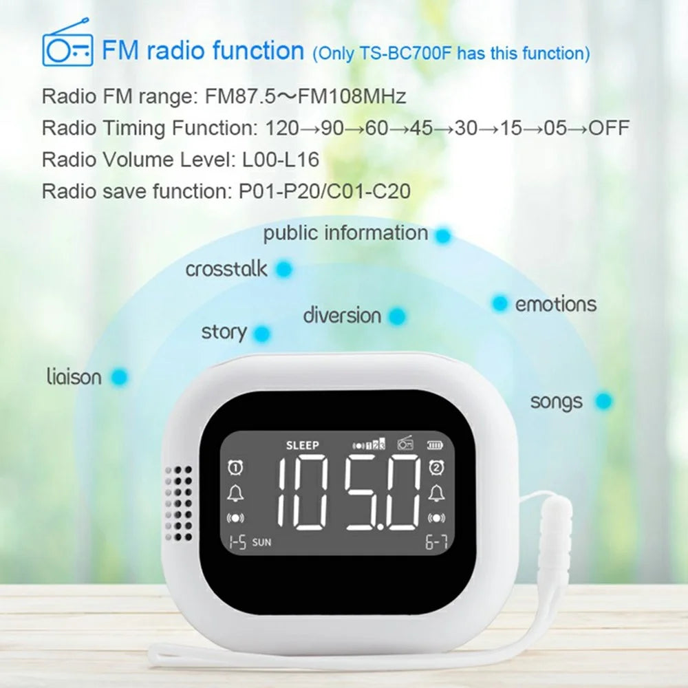 TS-BC700F Multifunction Vibrating Alarm Clock Portable FM Radio for Deaf Elderly Heavy Sleepers - 6