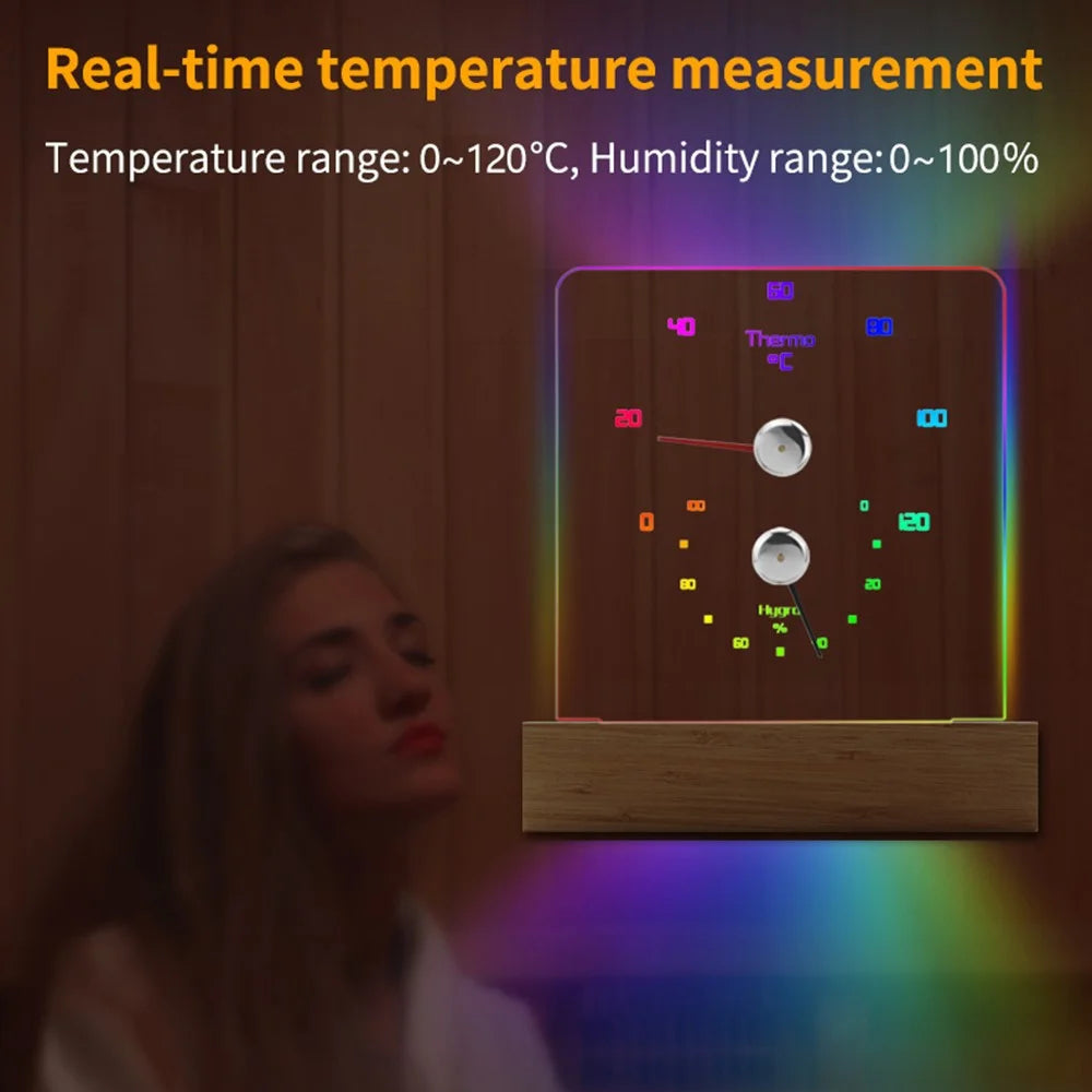 TS-JX810-RGB Sauna Room Thermometer Hygrometer Meter RGB Lighting Temperature Humidity Gauge for Steam Room - 2