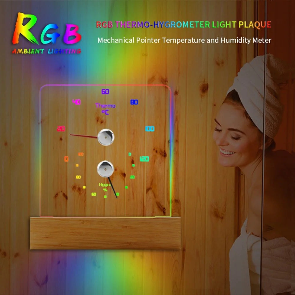 TS-JX810-RGB Sauna Room Thermometer Hygrometer Meter RGB Lighting Temperature Humidity Gauge for Steam Room - 3