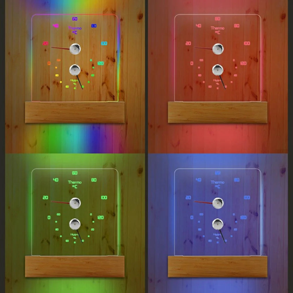 TS-JX810-RGB Sauna Room Thermometer Hygrometer Meter RGB Lighting Temperature Humidity Gauge for Steam Room - 4