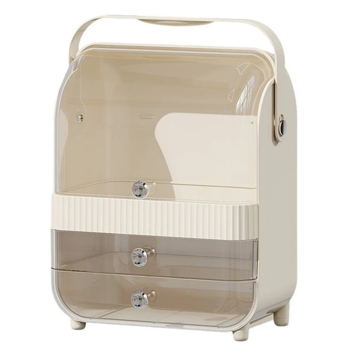 Makeup Organizer Large Capacity Multi-Layer Flip Top Storage Box With Handle Dust-Proof Cosmetic Case, L Size - Yellow - 2