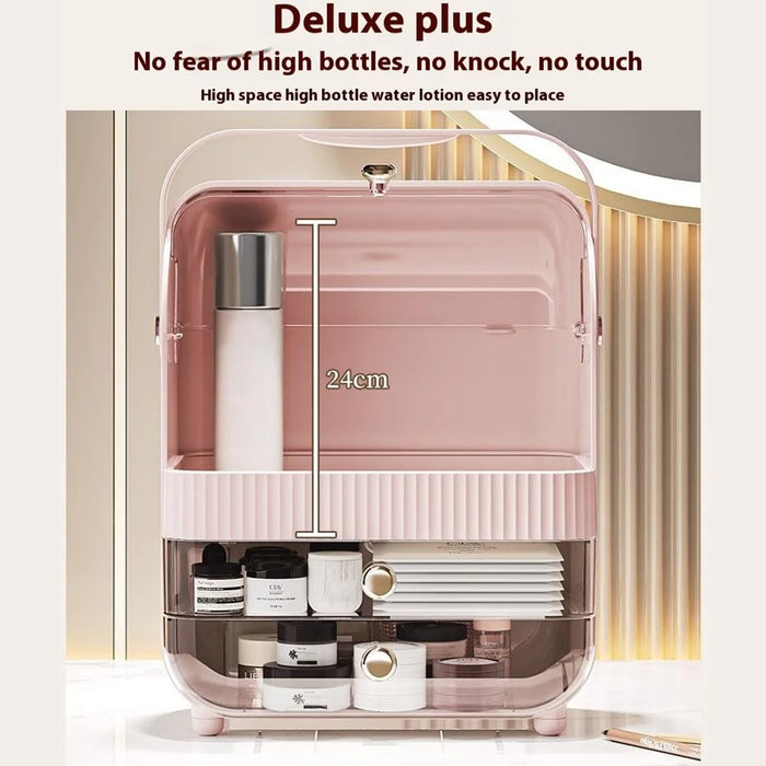 Makeup Organizer Large Capacity Multi-Layer Flip Top Storage Box With Handle Dust-Proof Cosmetic Case, L Size - Yellow - 5