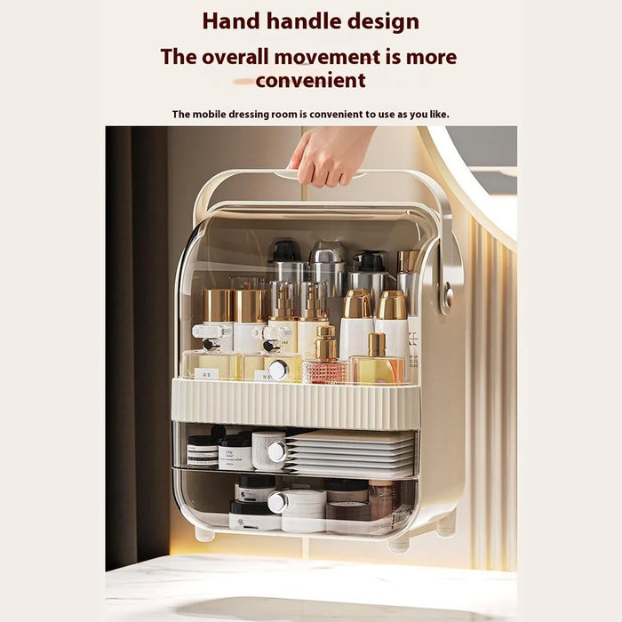 Makeup Organizer Large Capacity Multi-Layer Flip Top Storage Box With Handle Dust-Proof Cosmetic Case, L Size - Yellow - 6