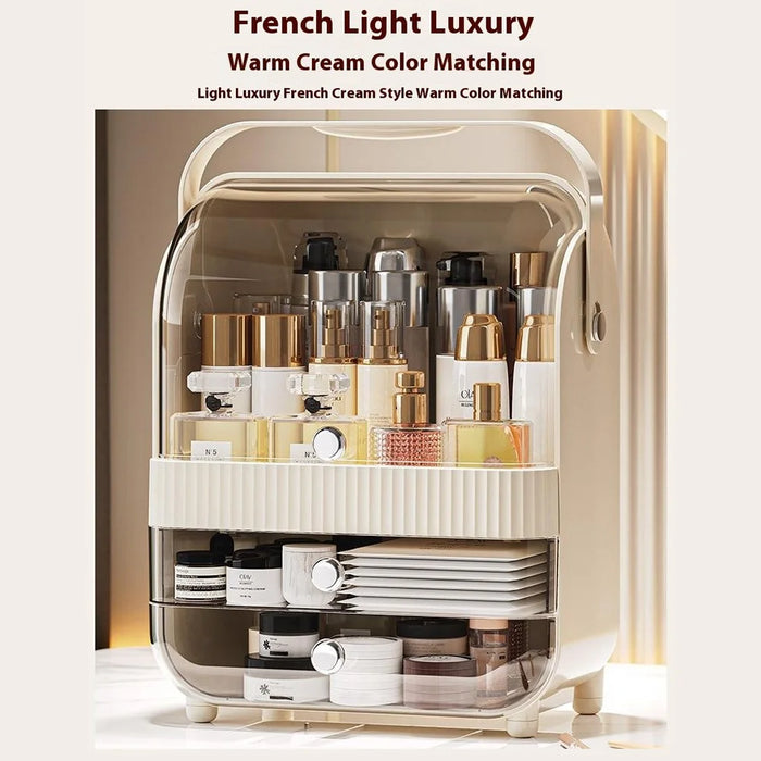 Makeup Organizer Large Capacity Multi-Layer Flip Top Storage Box With Handle Dust-Proof Cosmetic Case, L Size - Yellow - 7