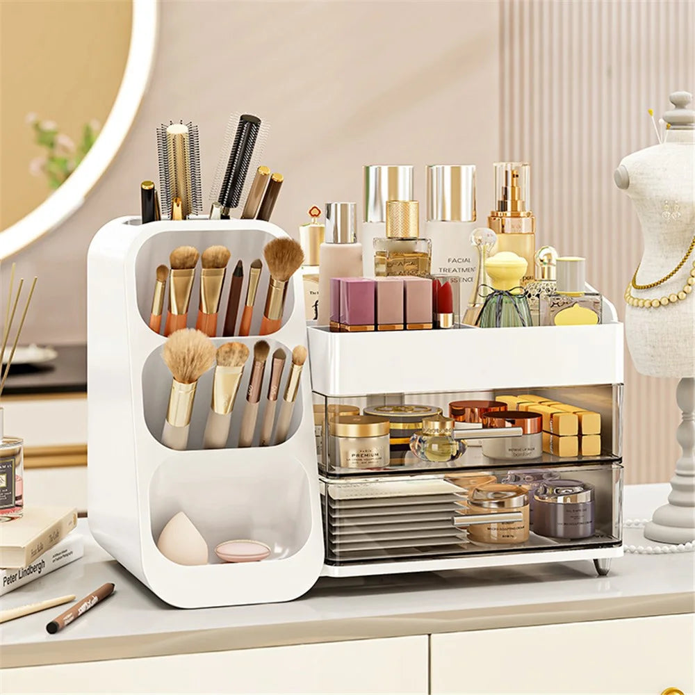 Multi-Tier Makeup Organizer Drawers Large Capacity Cosmetic Storage Box for Vanity Desktop - White - 1