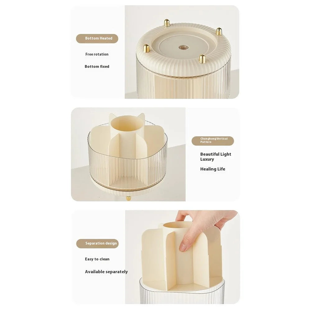 Rotating Makeup Brush Holder Organizer Eyeshadow Brushes Eyebrow Pencils Desktop Cosmetic Storage Box without Lid - Beige - 6