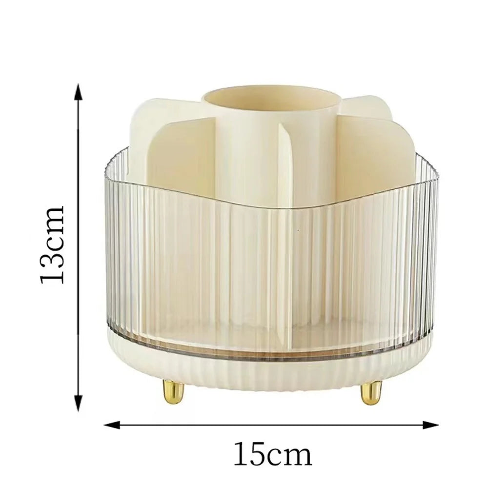 Rotating Makeup Brush Holder Organizer Eyeshadow Brushes Eyebrow Pencils Desktop Cosmetic Storage Box without Lid - Beige - 7