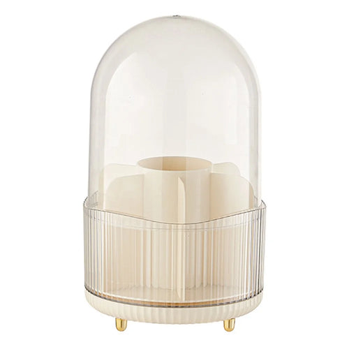 Rotating Makeup Brush Holder Organizer Eyeshadow Brushes Eyebrow Pencils Desktop Cosmetic Storage Box with Lid - Beige - 1
