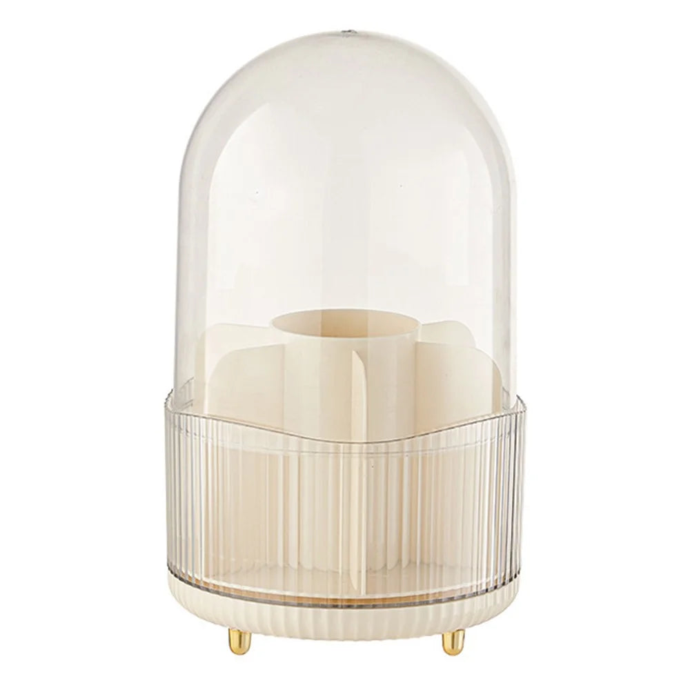 Rotating Makeup Brush Holder Organizer Eyeshadow Brushes Eyebrow Pencils Desktop Cosmetic Storage Box with Lid - Beige - 1