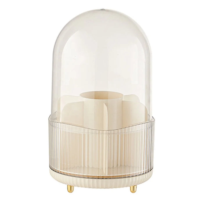 Rotating Makeup Brush Holder Organizer Eyeshadow Brushes Eyebrow Pencils Desktop Cosmetic Storage Box with Lid - Beige - 1