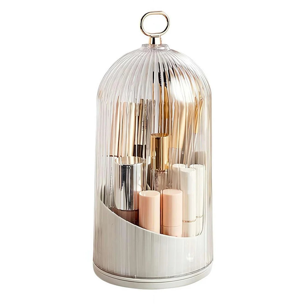 Rotating Makeup Brush Organizer Dustproof Cosmetic Holder Multi Compartment Storage Box with Transparent Lid - 1