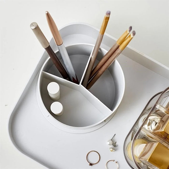 Rotating Makeup Organizer Desktop Cosmetic Storage Box with Lid + Lipstick Storage Rack - 2
