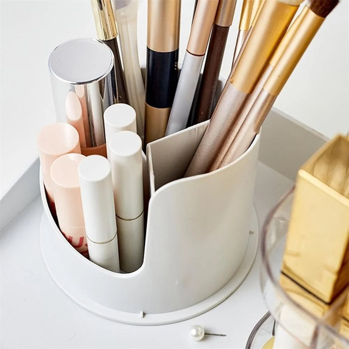 Rotating Makeup Organizer Desktop Cosmetic Storage Box with Lid + Lipstick Storage Rack - 4