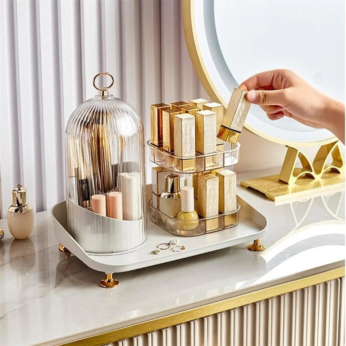 Rotating Makeup Organizer Desktop Cosmetic Storage Box with Lid + Lipstick Storage Rack - 6