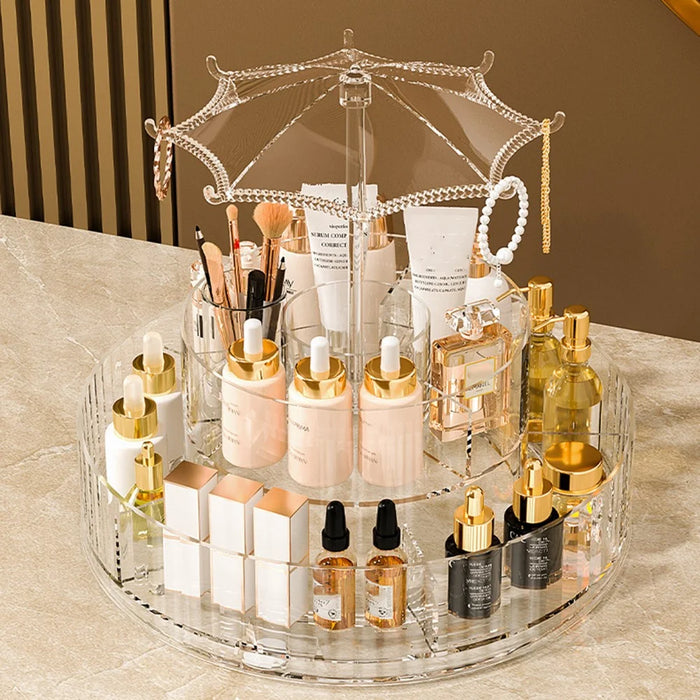 Rotating Makeup Organizer Vanity Skincare Product Cosmetic Storage Box Transparent Jewelry Hanging Holder - 4