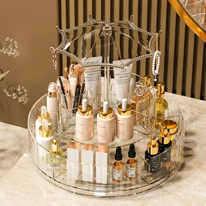 Rotating Makeup Organizer Vanity Skincare Product Cosmetic Storage Box Transparent Jewelry Hanging Holder - 7