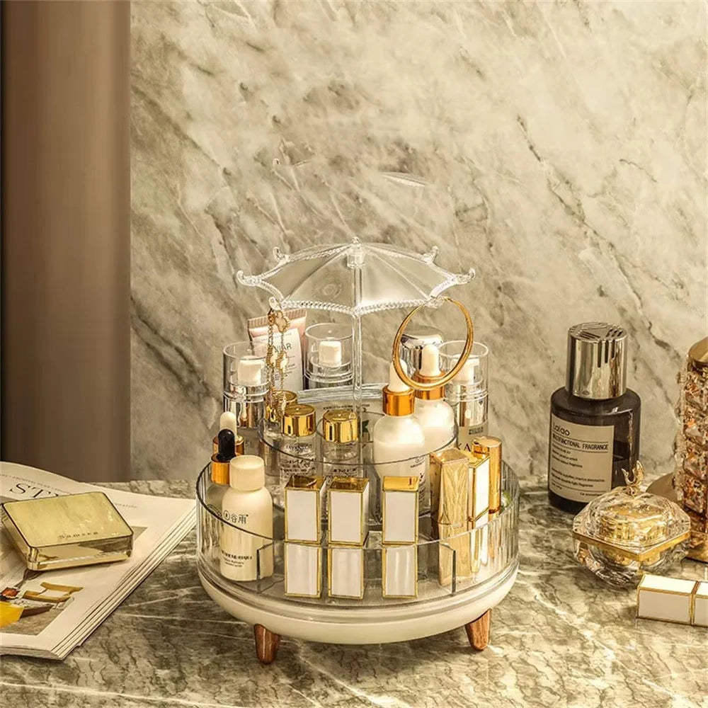 Rotating Makeup Organizer Skincare Product Cosmetic Storage Box Transparent Jewelry Hanging Holder with Heighten Feet - 4