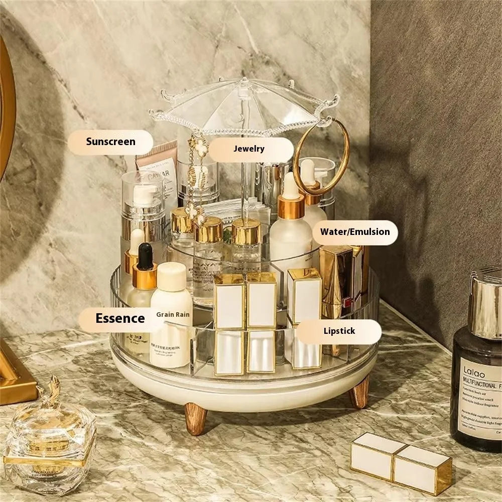 Rotating Makeup Organizer Skincare Product Cosmetic Storage Box Transparent Jewelry Hanging Holder with Heighten Feet - 5