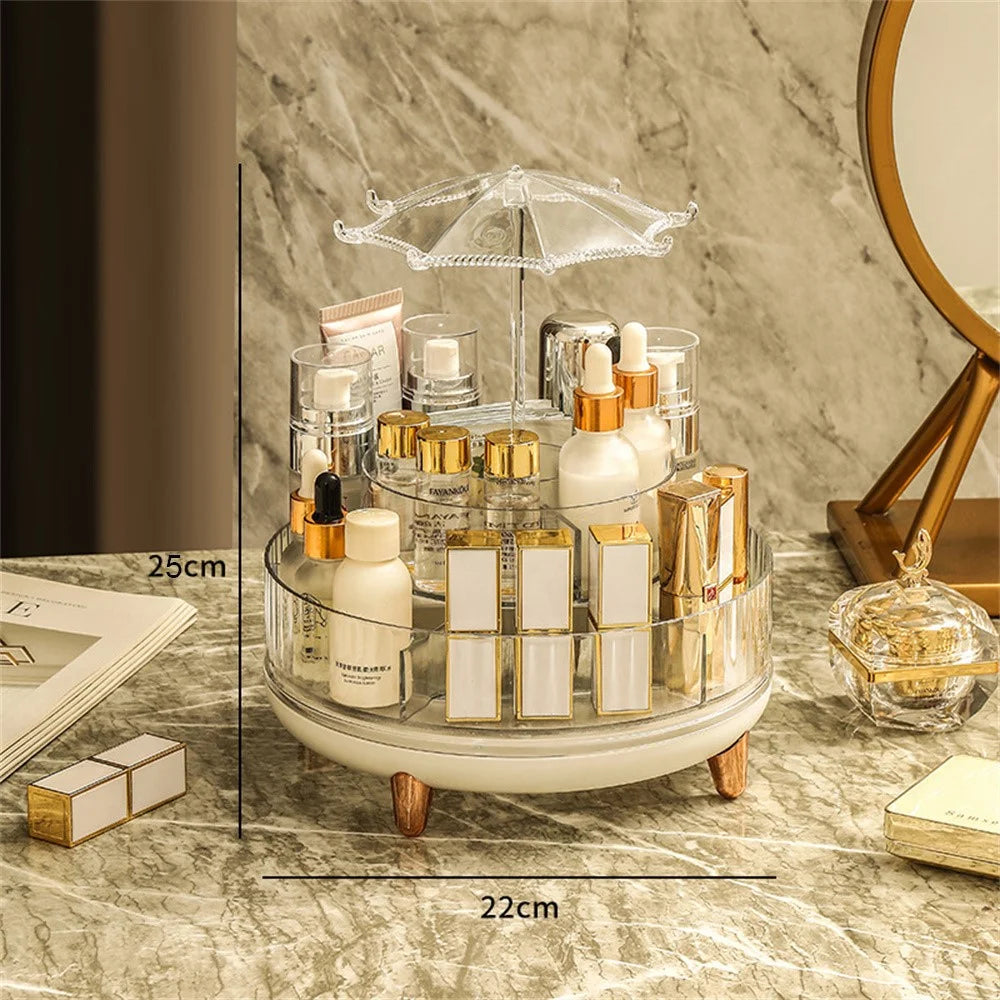 Rotating Makeup Organizer Skincare Product Cosmetic Storage Box Transparent Jewelry Hanging Holder with Heighten Feet - 6