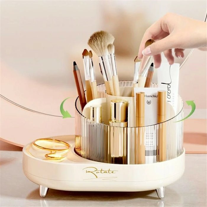 Creative Rotating Makeup Brush Holder ABS Cosmetic Jewelry Storage Box Desktop Organizer - 3