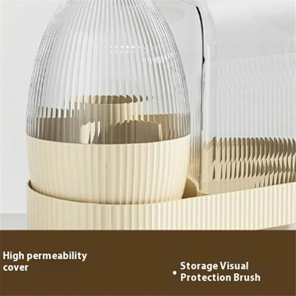 Dustproof Rotating Makeup Brush Eyebrow Pencil Holder Cosmetic Organizer Vanity Storage Container with Lid - Beige - 4
