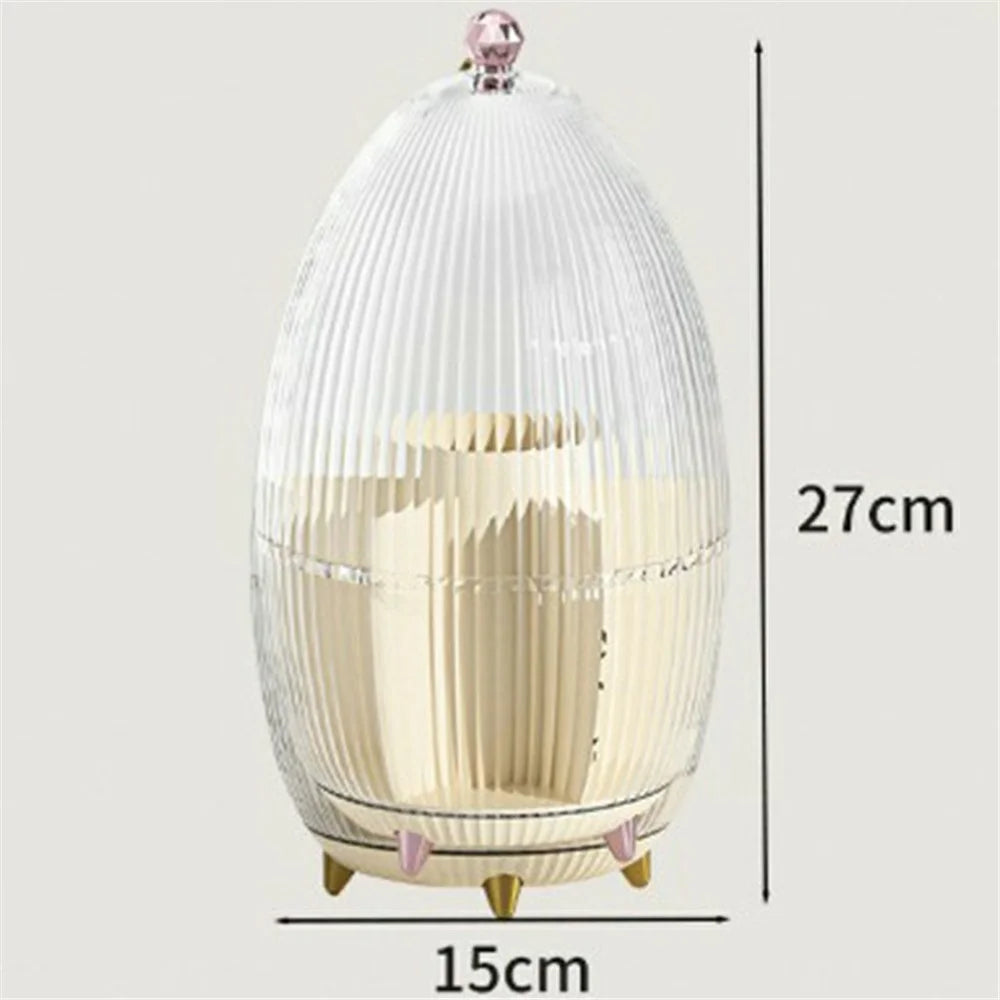 Dustproof Rotating Makeup Brush Eyebrow Pencil Holder Cosmetic Organizer Vanity Storage Container with Lid - Beige - 7