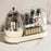 Rotating Makeup Organizer Vanity Cosmetic Brush Holder 360 Degree Spin Storage Box with Lid - Beige - 1