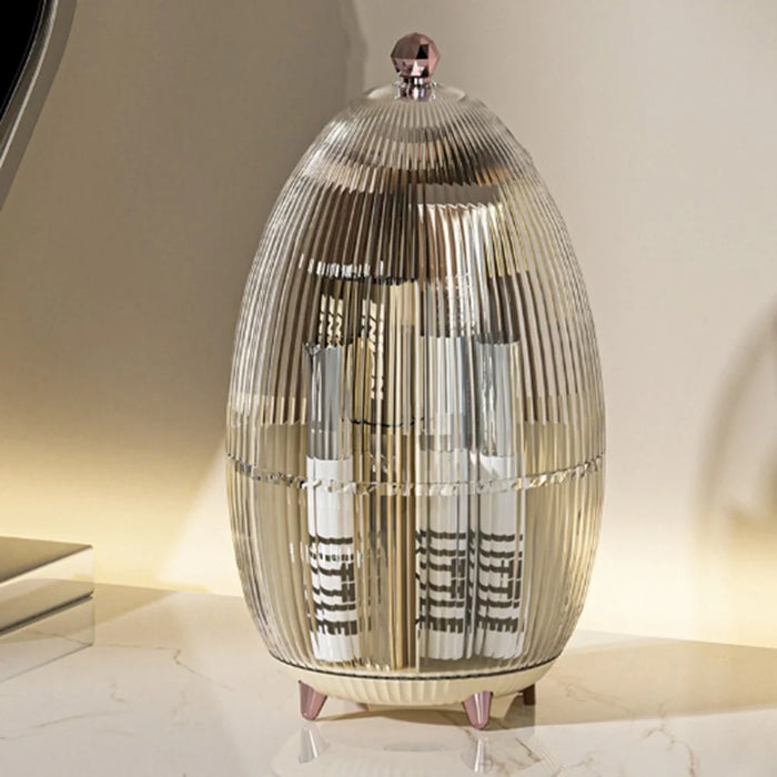 Rotating Makeup Organizer Vanity Cosmetic Brush Holder 360 Degree Spin Storage Box with Lid - Beige - 6