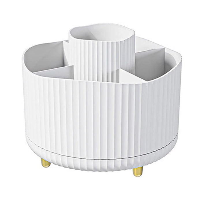 Vertical Stripes Design Rotating Makeup Brush Holder ABS Desktop Organizer Cosmetic Storage Container - White - 2
