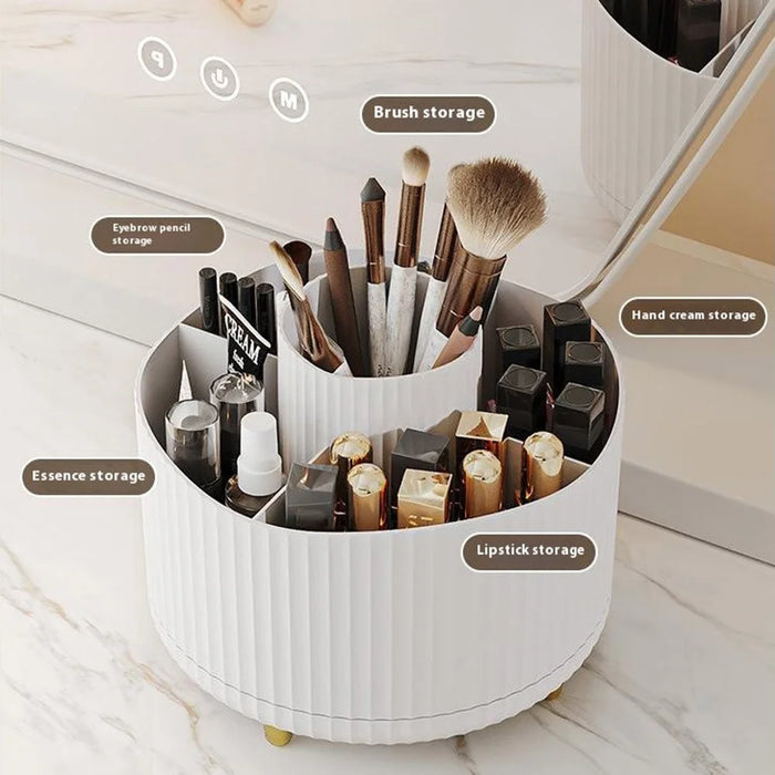 Vertical Stripes Design Rotating Makeup Brush Holder ABS Desktop Organizer Cosmetic Storage Container - White - 6