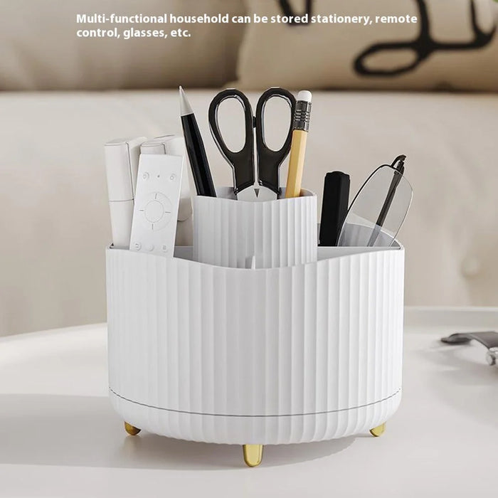 Vertical Stripes Design Rotating Makeup Brush Holder ABS Desktop Organizer Cosmetic Storage Container - White - 7
