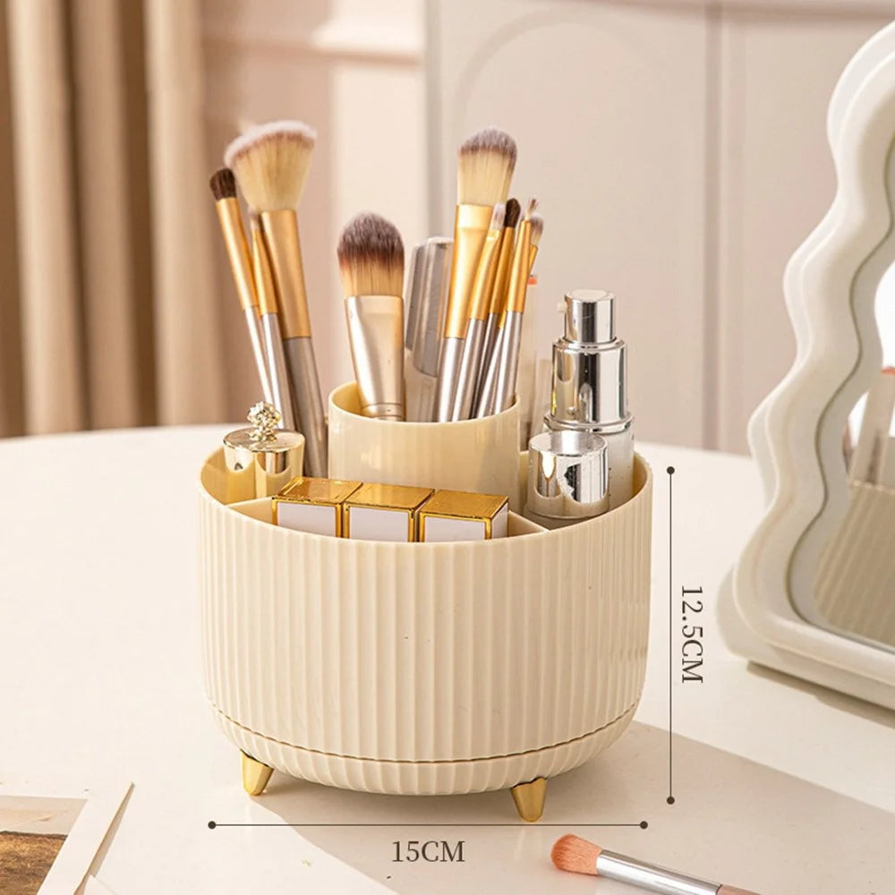 Rotating Cosmetic Organizer Makeup Brush Eyebrow Pencil Holder Desktop Storage Container - Beige - 1