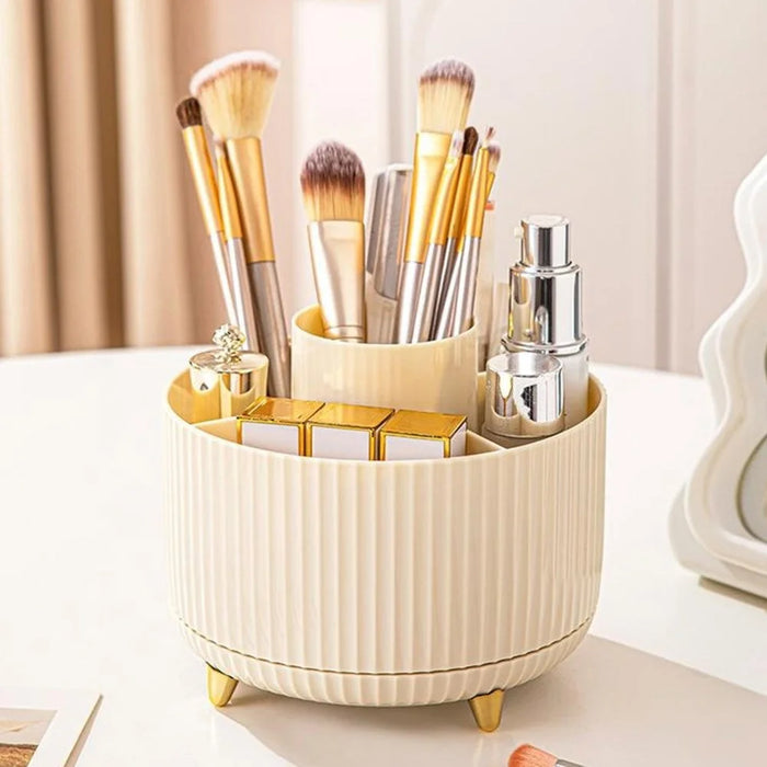 Rotating Cosmetic Organizer Makeup Brush Eyebrow Pencil Holder Desktop Storage Container - Beige - 2