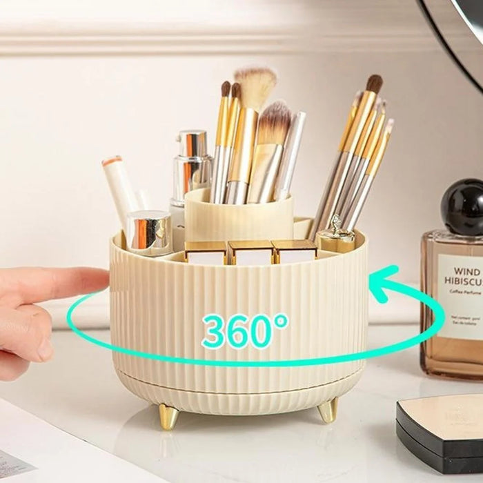 Rotating Cosmetic Organizer Makeup Brush Eyebrow Pencil Holder Desktop Storage Container - Beige - 4
