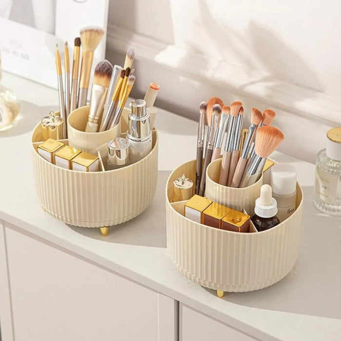 Rotating Cosmetic Organizer Makeup Brush Eyebrow Pencil Holder Desktop Storage Container - Beige - 5