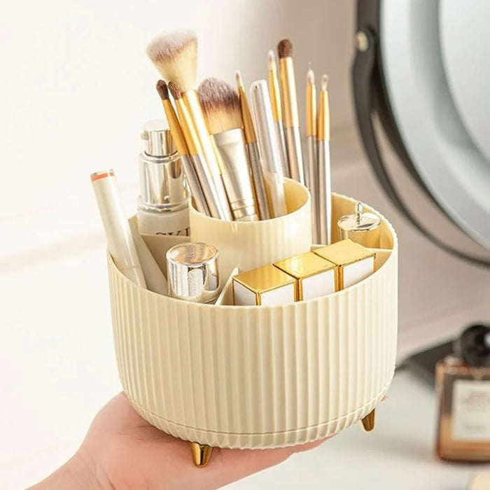 Rotating Cosmetic Organizer Makeup Brush Eyebrow Pencil Holder Desktop Storage Container - Beige - 6