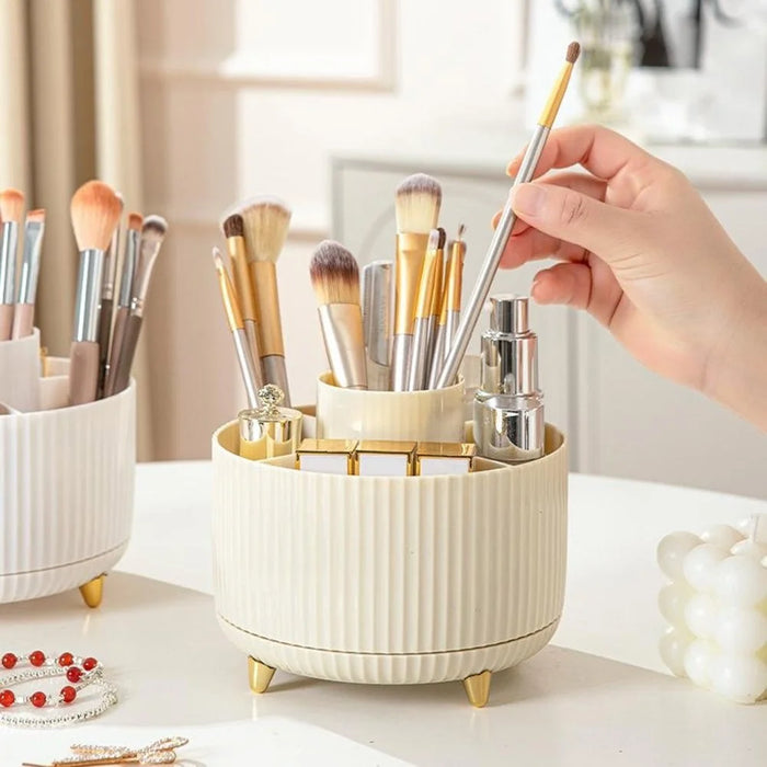 Rotating Cosmetic Organizer Makeup Brush Eyebrow Pencil Holder Desktop Storage Container - Beige - 7