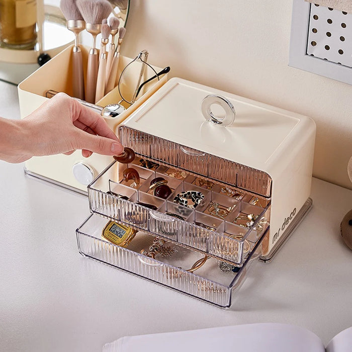 Multi-Layer Large Capacity Jewelry Box Desktop Organizer Drawer Storage Case For Necklaces Rings Accessories - White - 2