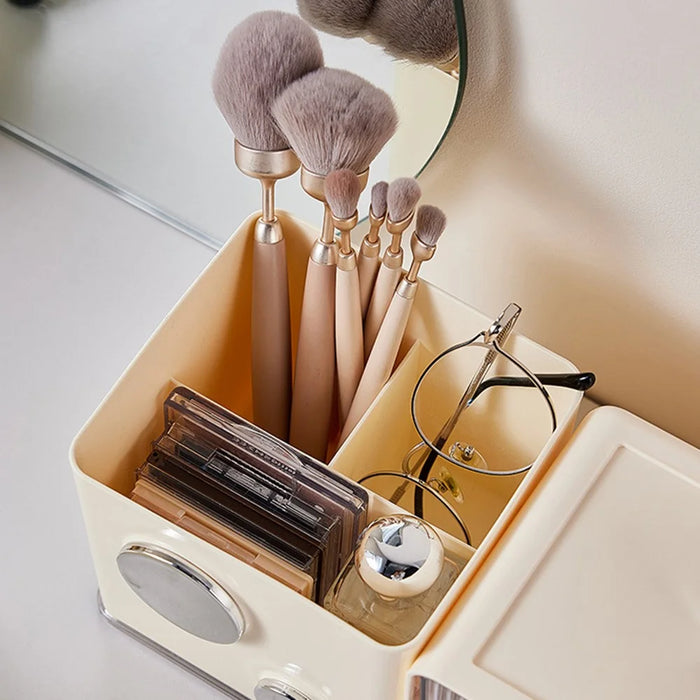 Desktop Drawer Jewelry Box Large Capacity Multi-Layer Organizer Makeup Storage Container Brush Holder - White - 6
