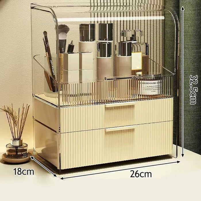 Size S Luxury Clear Makeup Organizer 3 Tier Dustproof Cosmetic PET Storage Box with Flip Cover - Beige - 5