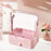 Cosmetic Organizer Dustproof Desktop Makeup Skincare Products Storage Box with Handle and 1 Drawer - Pink - 4