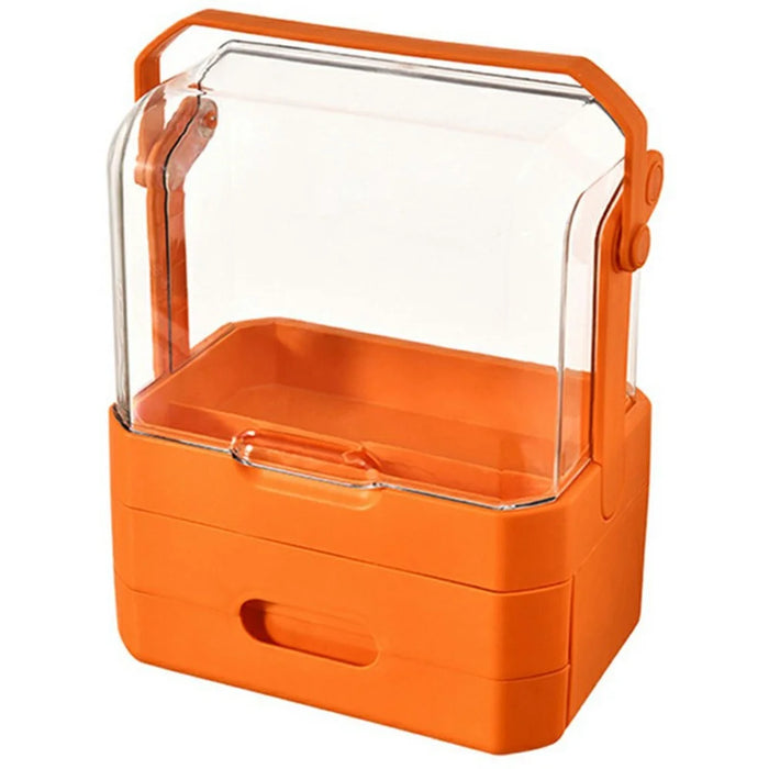 Extra Large Cosmetic Organizer Desktop Dustproof Makeup Storage Box with Double Drawer - Orange - 1