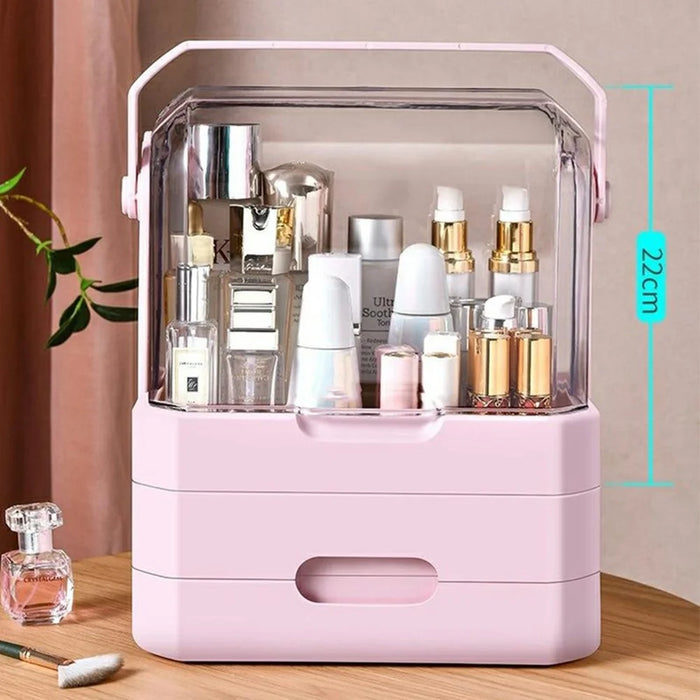 Extra Large Cosmetic Organizer Desktop Dustproof Makeup Storage Box with Double Drawer - Orange - 7