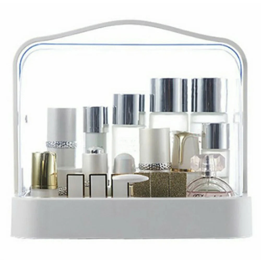 Makeup Organizer Storage Box with Handle Dustproof Desktop Cosmetic Skincare Products Holder - 1
