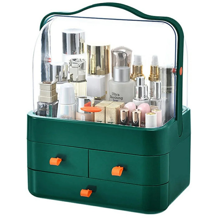 Extra Large Size Cosmetic Organizer with Drawers Dustproof Makeup Skincare Products Storage Box - Blackish Green - 1