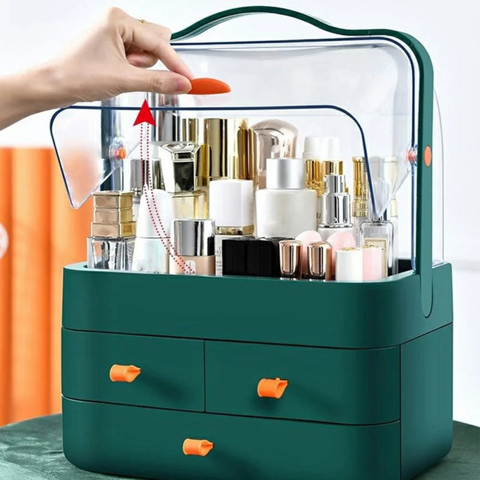 Extra Large Size Cosmetic Organizer with Drawers Dustproof Makeup Skincare Products Storage Box - Blackish Green - 3