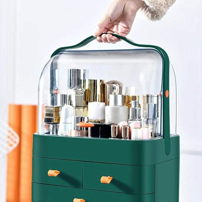 Extra Large Size Cosmetic Organizer with Drawers Dustproof Makeup Skincare Products Storage Box - Blackish Green - 4
