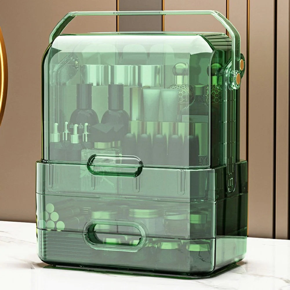 Portable Cosmetic Organizer Clear Storage Box Lipstick Skincare Products Makeup Holder - Green - 1