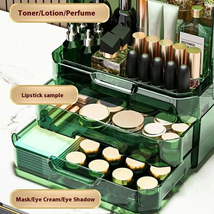 Portable Cosmetic Organizer Clear Storage Box Lipstick Skincare Products Makeup Holder - Green - 2