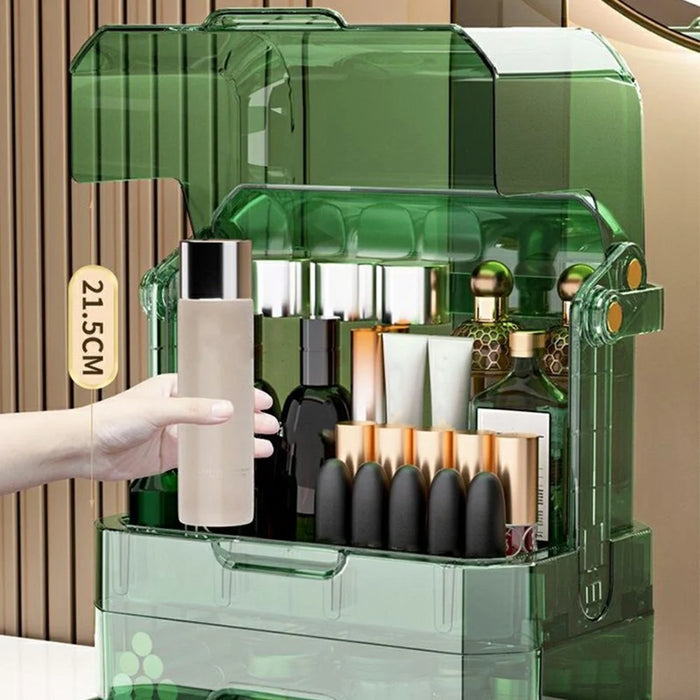 Portable Cosmetic Organizer Clear Storage Box Lipstick Skincare Products Makeup Holder - Green - 3